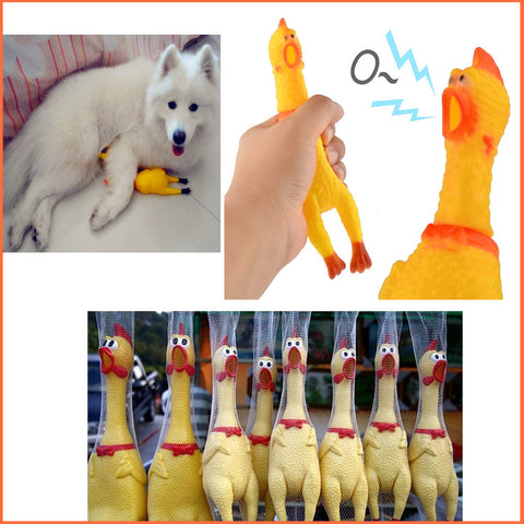 Yellow Screaming Rubber Chicken Pet Dog Toy