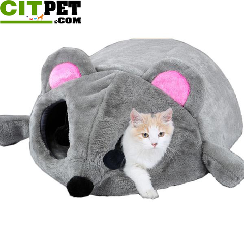 Grey Mouse Shape Bed For Small Cats Dogs Cave Bed Removable Cushion