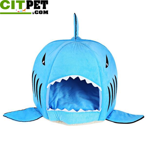 Novelty Soft Dog Cat Bed Cartoon Shark Mouse Shape Washable Doghouse Pet Sleeping Bed Bule