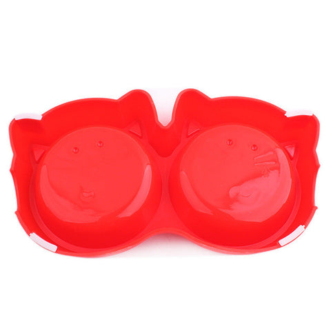 Pet Products Plastic Cat Face Double Bowl Tableware Pet