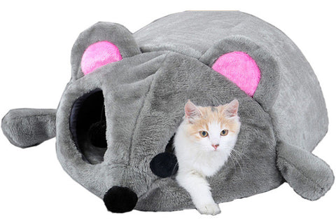 Grey Mouse Shape Bed For Small Cats Dogs Cave Bed Removable Cushion