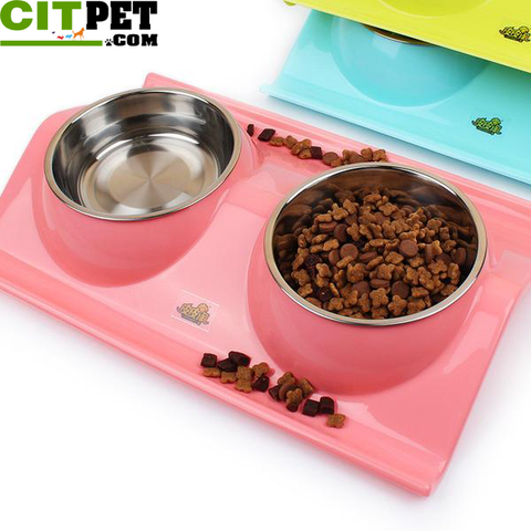 Plastic Stainless Steel Combo Dog Bowl Cat Food Single Bowl Double