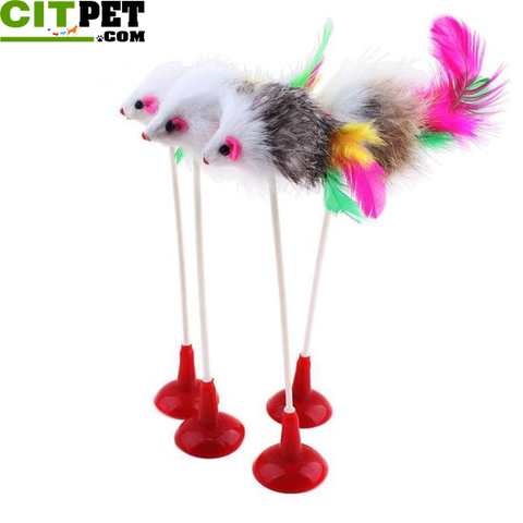 1 pcs Pet Cat Toys Feather False Mouse Bottom Sucker 20cm 2017