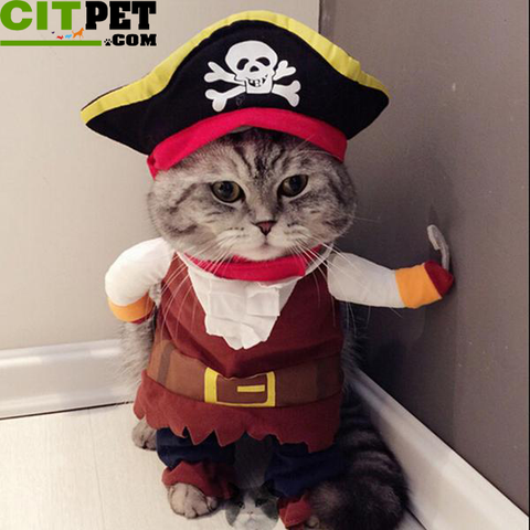 Pet Cat Pirate Costume Suit Halloween with Hat
