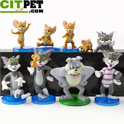 Free Shipping - 9pcs/lot Cartoon Tom and Jerry Action Figures Tom Jerry Spike PVC Action Figures Toys Model