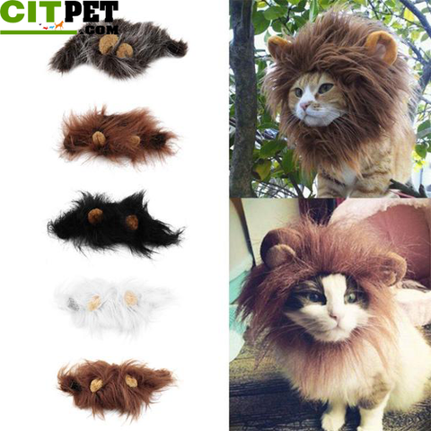 Pet Cat Dog Emulation Lion Hair Mane Ears Head Cap