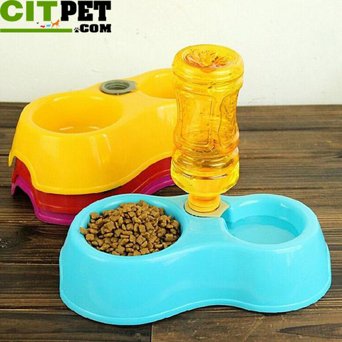 Creative Dual Port Dog Food Dish Bowl Automatic Water Dispenser Feeders